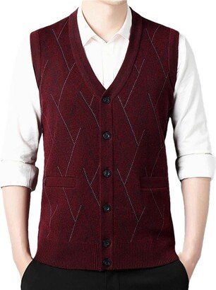 Dninmim Men's Wool Knit Vest Sleeveless Buttons Down Cardigan Autumn Winter Vintage Basic Sweater D M(55-63kg)