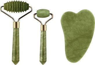 3-in-1 Jade Facial Kit - Textured Roller & Mini Eye Roller & Gua Sha