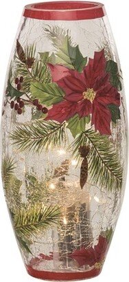 Glass 9 in. Multicolor Christmas Light Up Hand Painted Poinsettia Vase Decor