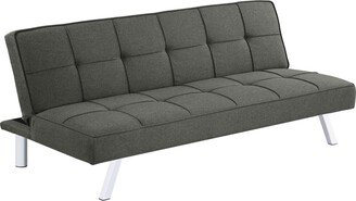 Maya 69 Inch Sofa Bed Futon, Tufted Gray Linen Like Fabric, Chrome Legs