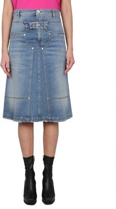 Denim Flared Midi Skirt