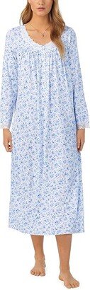 Sweater Knit Long Sleeve Ballet Gown (Blue Roses) Women's Pajama