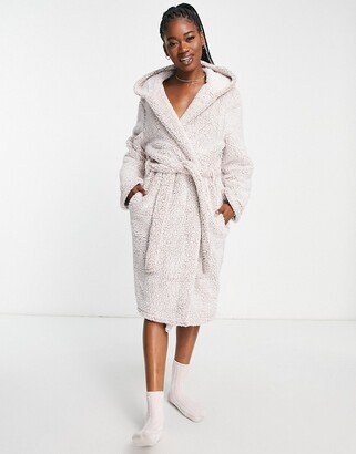 super chunky teddy borg dressing gown robe in oatmeal