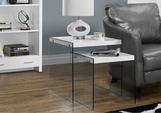Monarch Specialties Two Piece Glossy White Tempered Glass Nesting Table Set