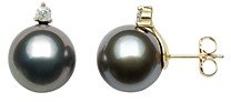 Tahitian Black Cultured Pearl & Diamond Stud Earrings in 14K Yellow Gold - 100% Exclusive