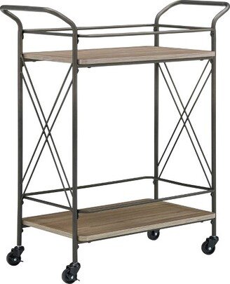 Keene Bronze Finish and Wood Double Cross Bar Cart Bronze/Walnut