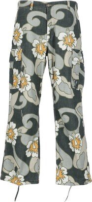 Graphic Printeded Straight-Leg Cargo Trousers