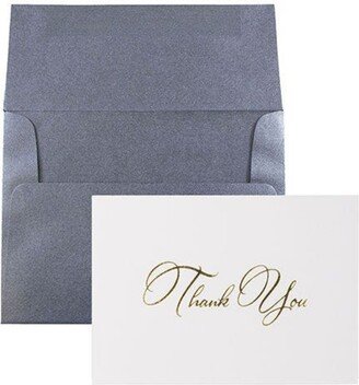 Jam Paper Thank You Card Sets - Card with Gold-Tone Script Anthracite Star Dream Envelopes - 25 Cards and Envelopes - Gold Script Cards Anthracite Env