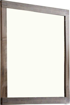 Transitional Style Wooden Encased Mirror with Grain Details, Brown