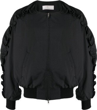 Ruched Zip-Up Bomber Jacket