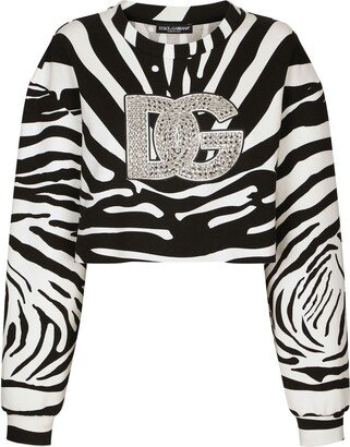 Crystal-Logo Zebra Print Sweatshirt