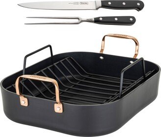 Hard Anodized Non-Stick Roaster with Rack and Carving Set, Copper Handles