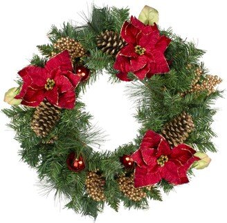 Northlight Unlit Pine and Poinsettias Artificial Christmas Wreath