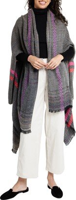 Herringbone Fringe Wool Blend Ruana