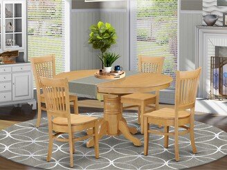 5 Piece Modern Dining Table Set Includes an Oval Wooden Table and 4 Kitchen Chairs, Oak