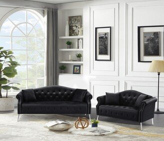 EDWINRAYLLC Velvet Upholstered Sectional Sofa Sets Modern Loveseat & 3 Seat Sofa Set with 4 Throw Pillows and Metal Legs for Living Room