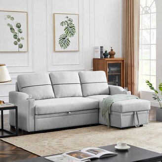 EDWINRAY 82 Sectional Sofa with Pull-out Bed, Linen Padded Seat Couch