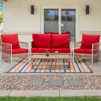 Cozywor 4-Piece Wicker Outdoor Loveseat Sofa Patio Conversation Set