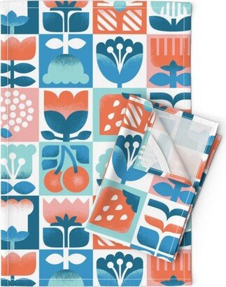 Garden Tea Towels | Set Of 2 - Chess By Studio Amelie Fruit Floral Check Quilt Retro Linen Cotton Spoonflower