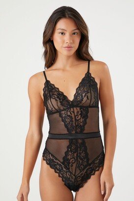 Women's Sheer Mesh Thong Bodysuit in Black, XL