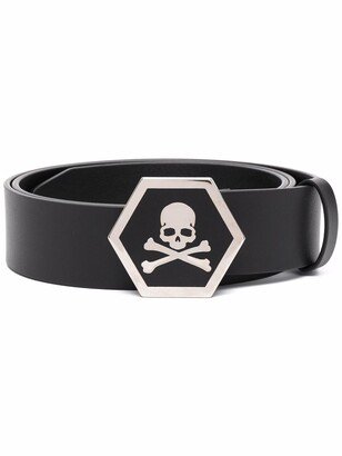 Leather Skull-Buckle Belt