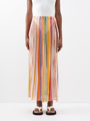 Striped Side-slit Maxi Skirt