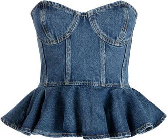 Ruffled Strapless Denim Crop Top