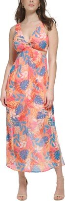 Women's Printed O-Ring Sleeveless Chiffon Dress