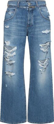 Destroyed loose denim jeans