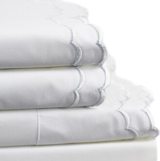 Percale Cotton Double Scalloped Embroidered Crisp Sheet Set
