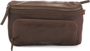 Leather Big Waist Bag Front Zip Compartment