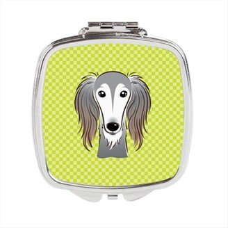 BB1291SCM Checkerboard Lime Green Saluki Compact Mirror, 2.75 x 3 x .3 In.