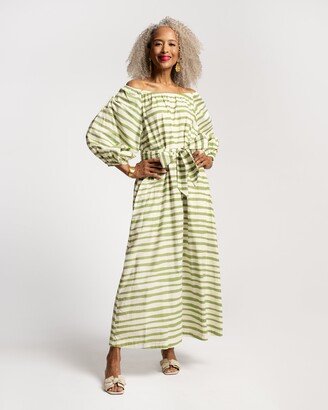 Bliss Maxi Painterly Stripe Cotton Basil White