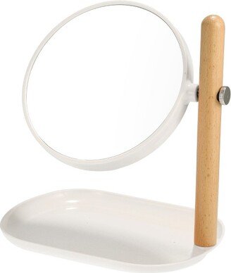 Unique Bargains Home Vanity Rotatable 1X/3X Magnifying Cosmetic Mirror with Storage Tray White