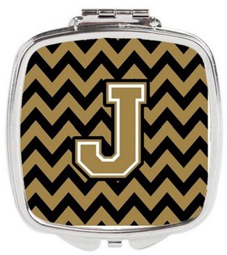 CJ1050-JSCM Letter J Chevron Black & Gold Compact Mirror, 3 x 0.3 x 2.75 in.