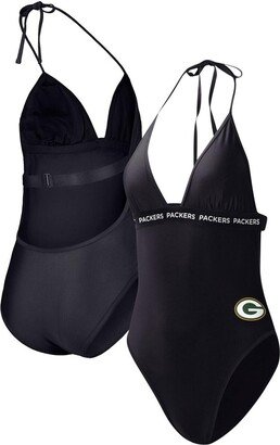 Women's G-iii 4Her by Carl Banks Black Green Bay Packers Full Count One-Piece Swimsuit