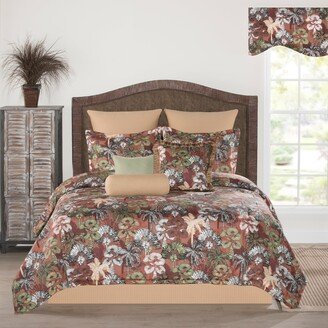 Victor mill La Palma green palm leaves on a terracotta ground quilt set