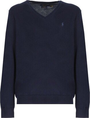 Logo Embroidered V-Neck Jumper-AA