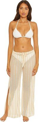 Golden Metallic Crochet Pants Cover-Up (White/Gold) Women's Swimwear