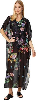 Black Butterfly Collared Kaftan (Multi) Women's Swimwear