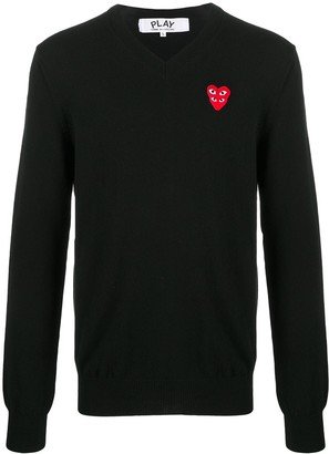 V-neck logo-patch knit jumper