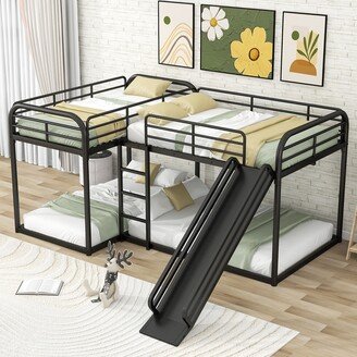 EHEK Full and Twin Size L-Shaped Bunk Bed with Slide and Short Ladder