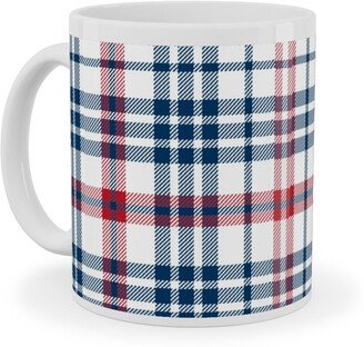 Mugs: American Plaid - Blue And Red Ceramic Mug, White, 11Oz, Multicolor