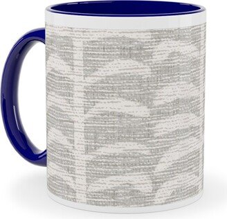 Mugs: Grasscloth Vine - Neutral Ceramic Mug, Blue, 11Oz, Gray
