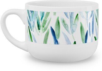 Mugs: Watercolor Eucalyptus Leaves - Blue And Green Latte Mug, White, 25Oz, Green