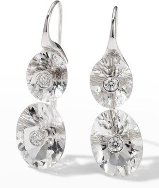 Prince Dimitri Jewelry 18K White Gold 4 Oval Rock Crystal Quartz and 4 Round Diamond Earrings