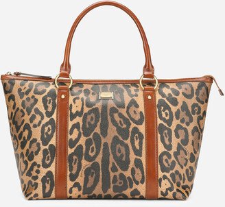 Medium leopard-print Crespo shopper with branded plate