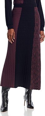 Color Block Cable Knit Midi Skirt