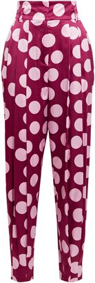 Polka-dot stretch-silk satin tapered pants