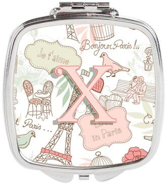 CJ2002-XSCM Letter X Love in Paris Pink Compact Mirror